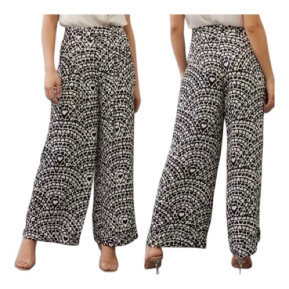 FARM Rio Heart Pleated Wide-Leg Pants Size XS EUC